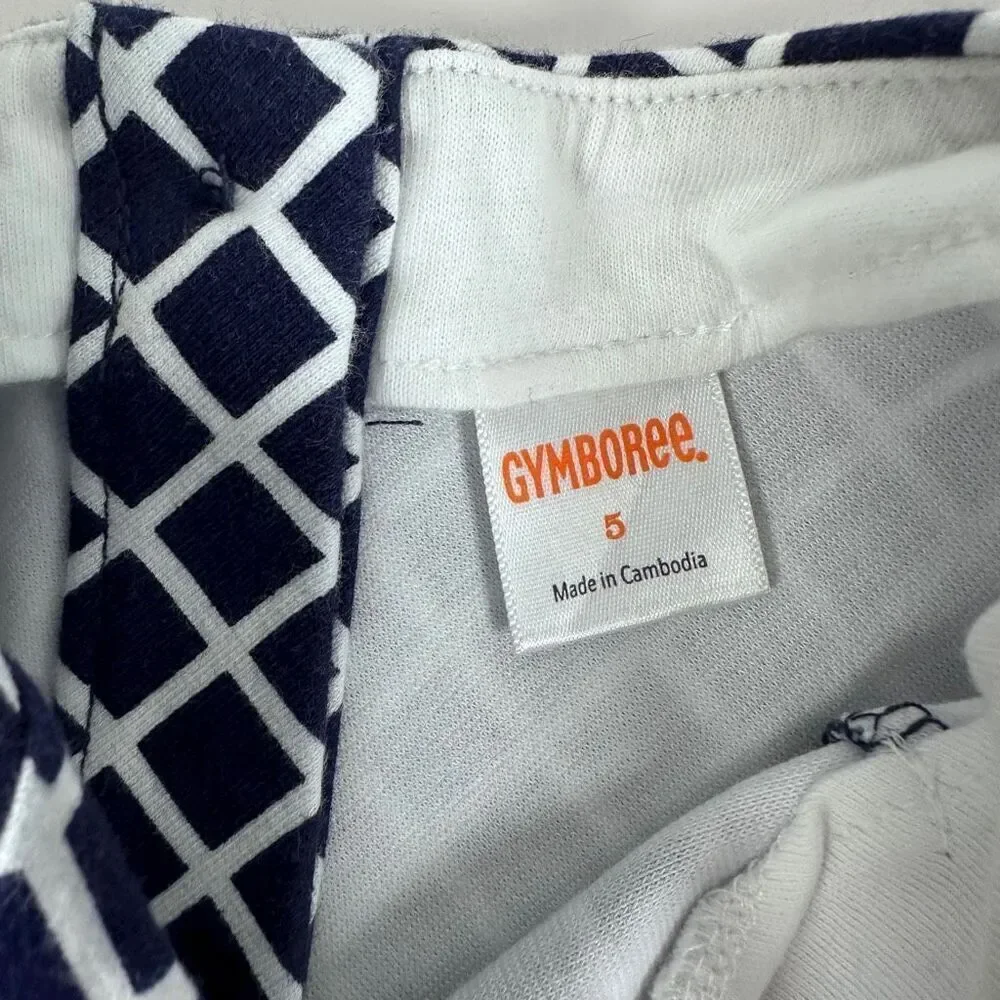 Gymboree Navy & White Print Dress size 5 with Coral waist band